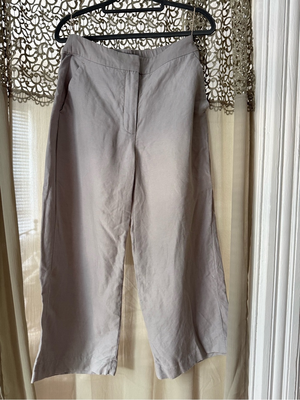 Aritzia Light Gray Wide Leg Linen Pants